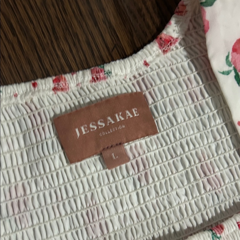 JessaKae White and Pink strawberry ZTA puff sleeve rouched bodice dress sz L - Picture 4 of 4